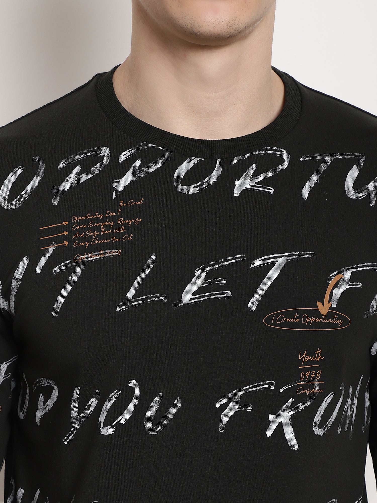 Dark Olive Scripted Full Sleeved T-shirt