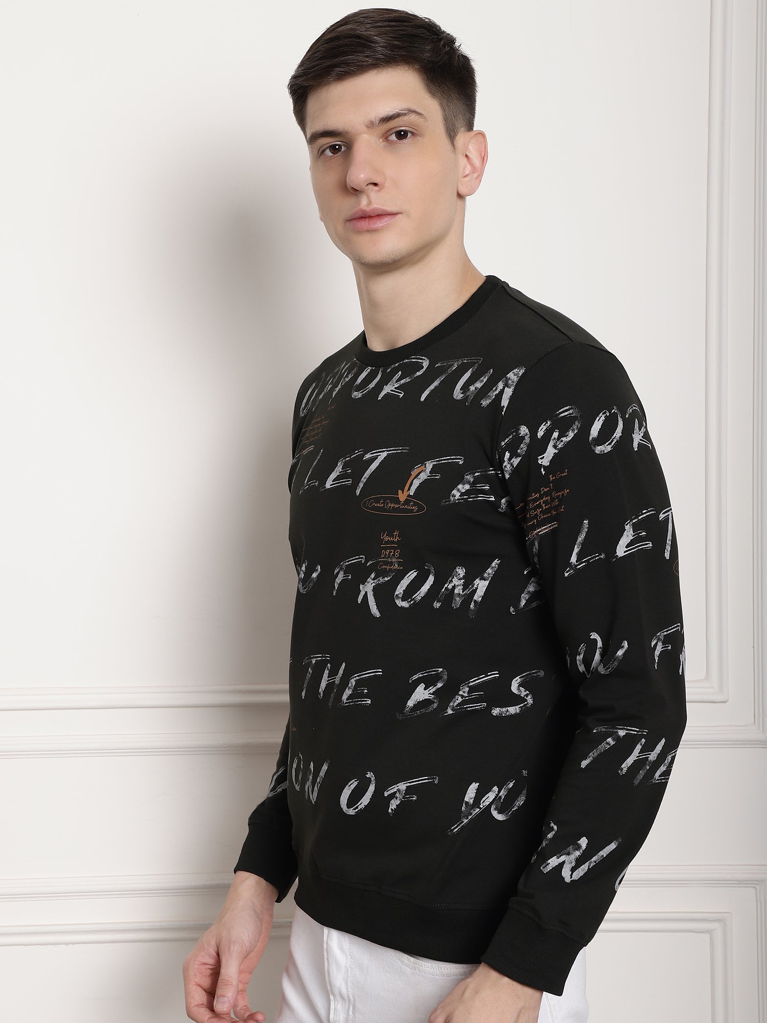 Dark Olive Scripted Full Sleeved T-shirt