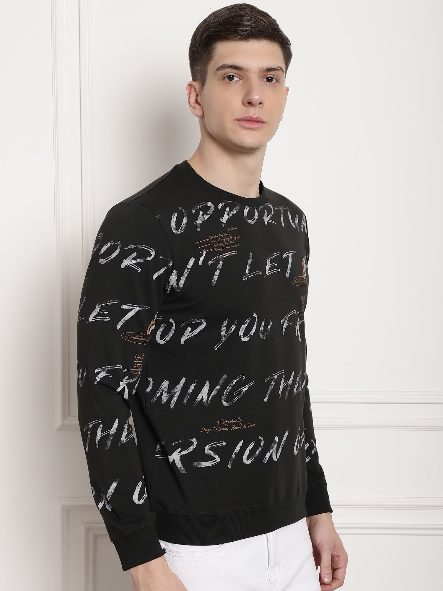 Dark Olive Scripted Full Sleeved T-shirt