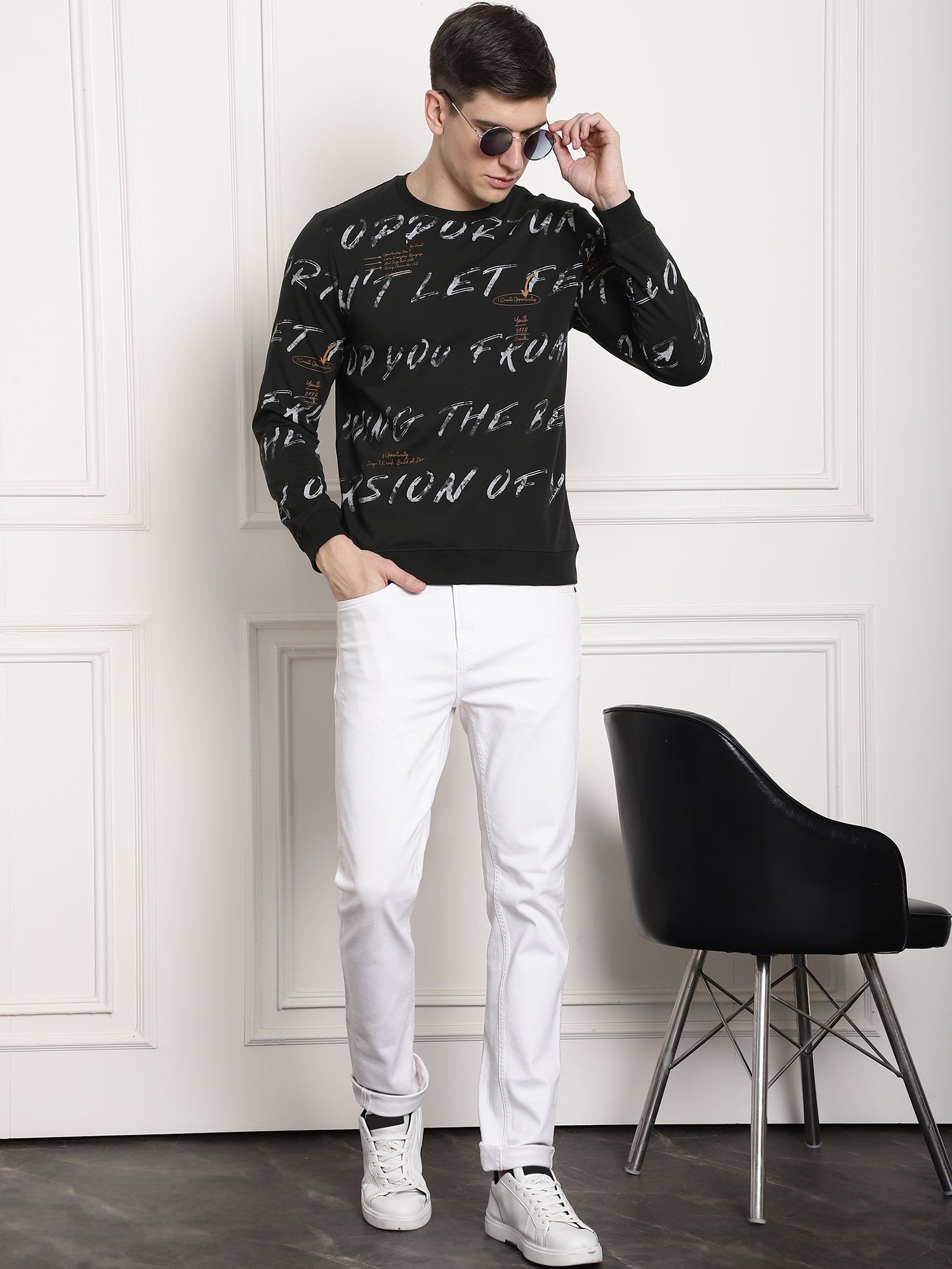 Dark Olive Scripted Full Sleeved T-shirt