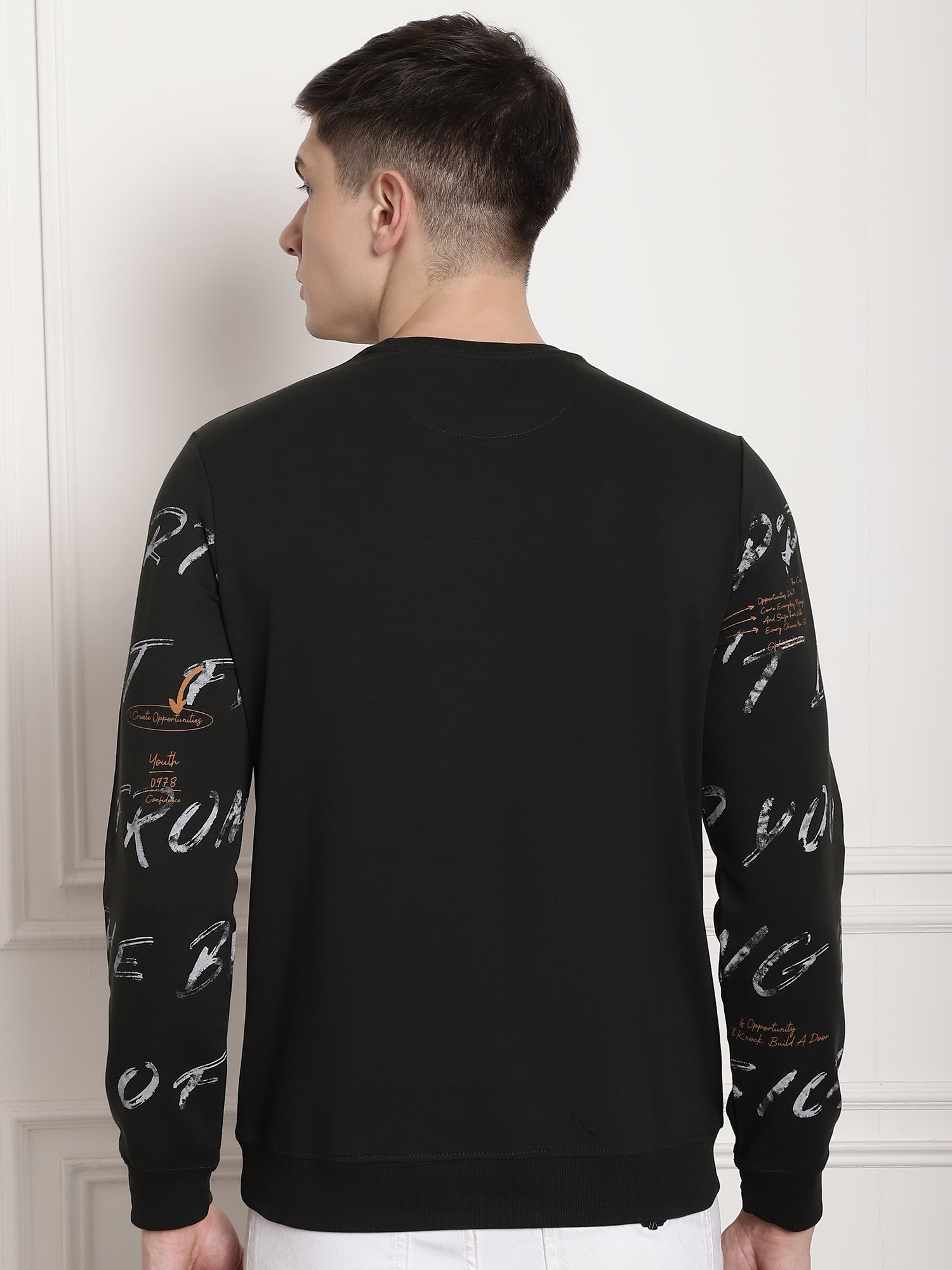 Dark Olive Scripted Full Sleeved T-shirt