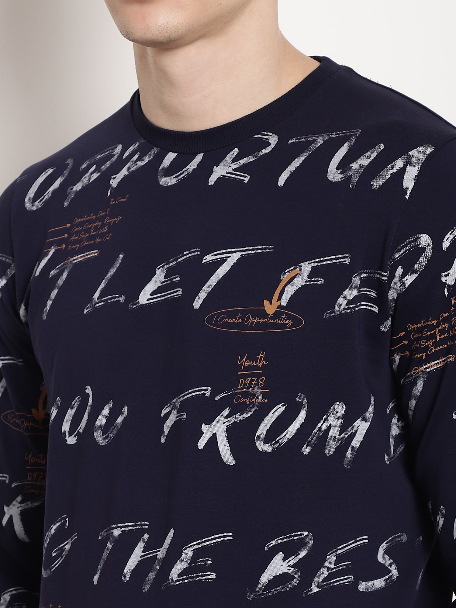 Dark Indigo Scripted Full Sleeved T-shirt
