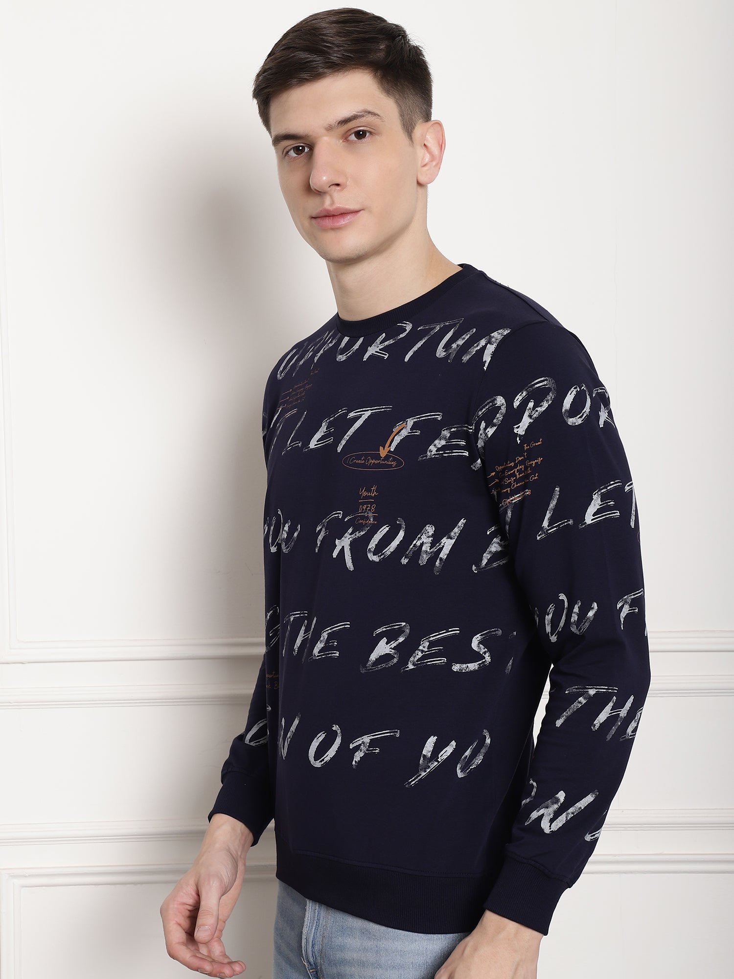 Dark Indigo Scripted Full Sleeved T-shirt