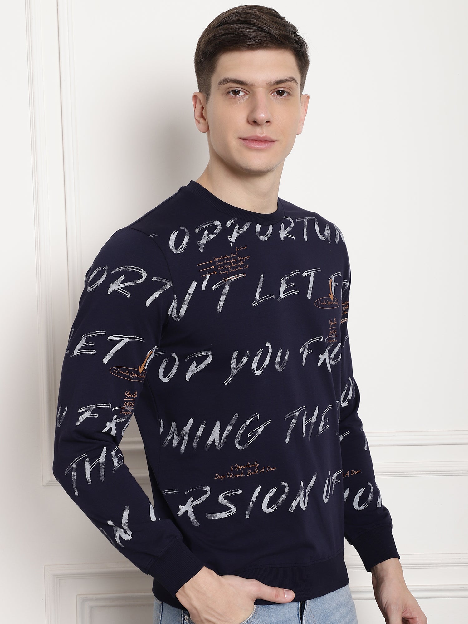 Dark Indigo Scripted Full Sleeved T-shirt