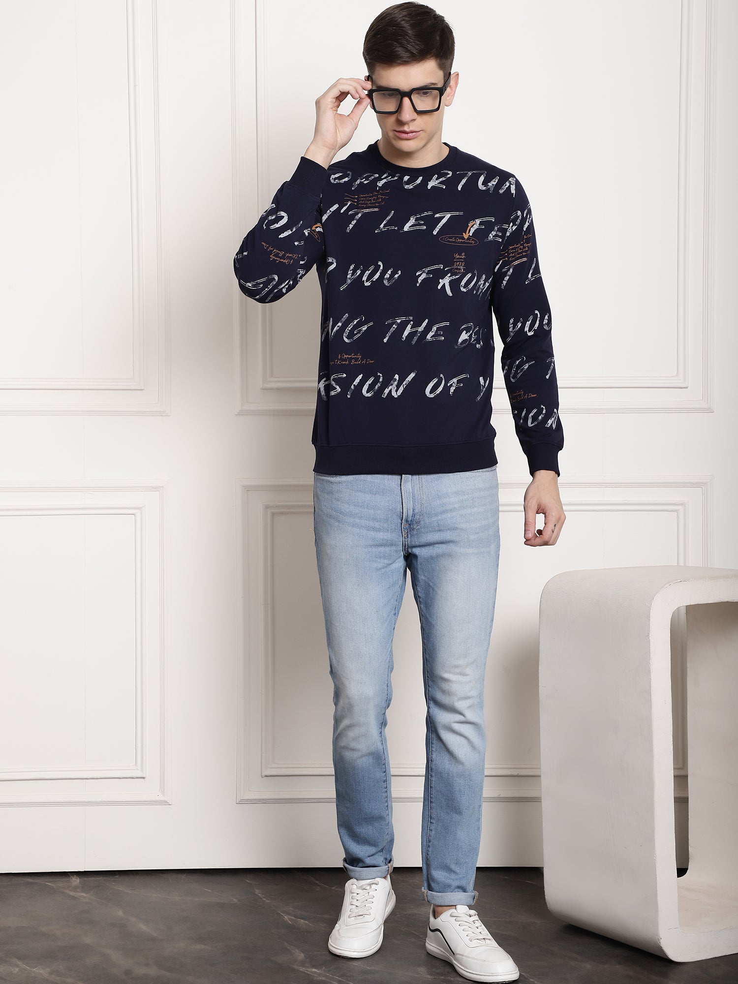 Dark Indigo Scripted Full Sleeved T-shirt