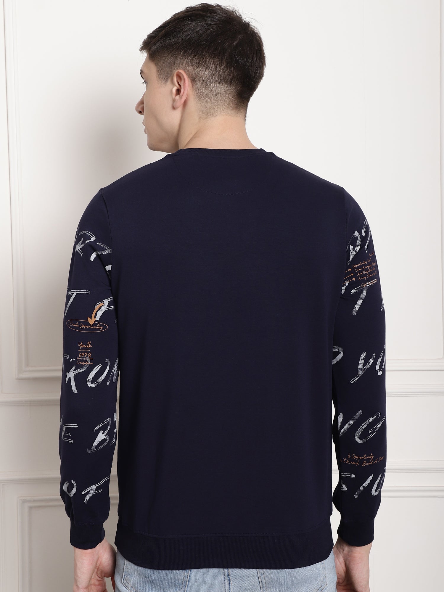 Dark Indigo Scripted Full Sleeved T-shirt