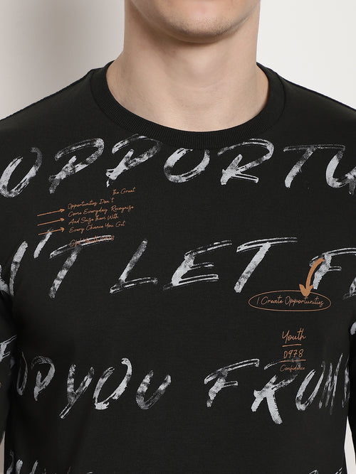 Dark Olive Scripted Full Sleeved T-shirt