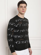 Dark Olive Scripted Full Sleeved T-shirt