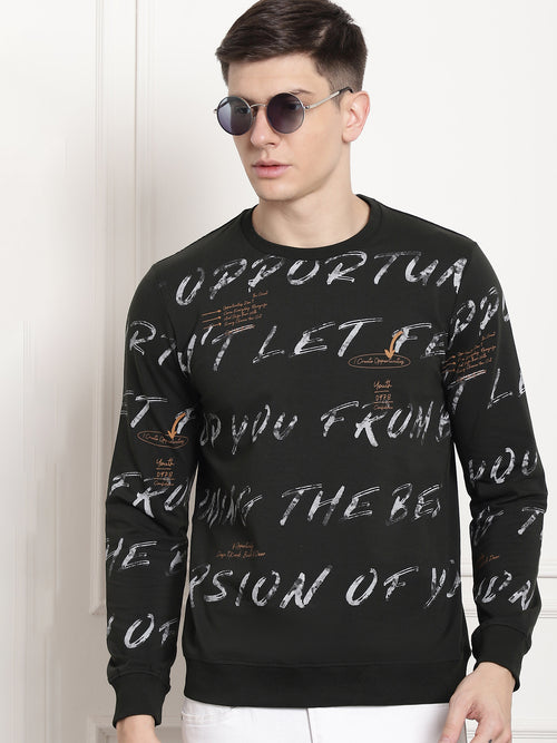 Dark Olive Scripted Full Sleeved T-shirt