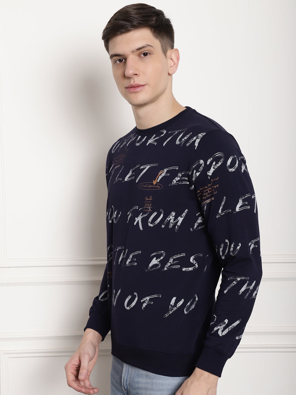 Dark Indigo Scripted Full Sleeved T-shirt