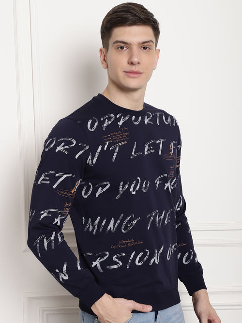 Dark Indigo Scripted Full Sleeved T-shirt