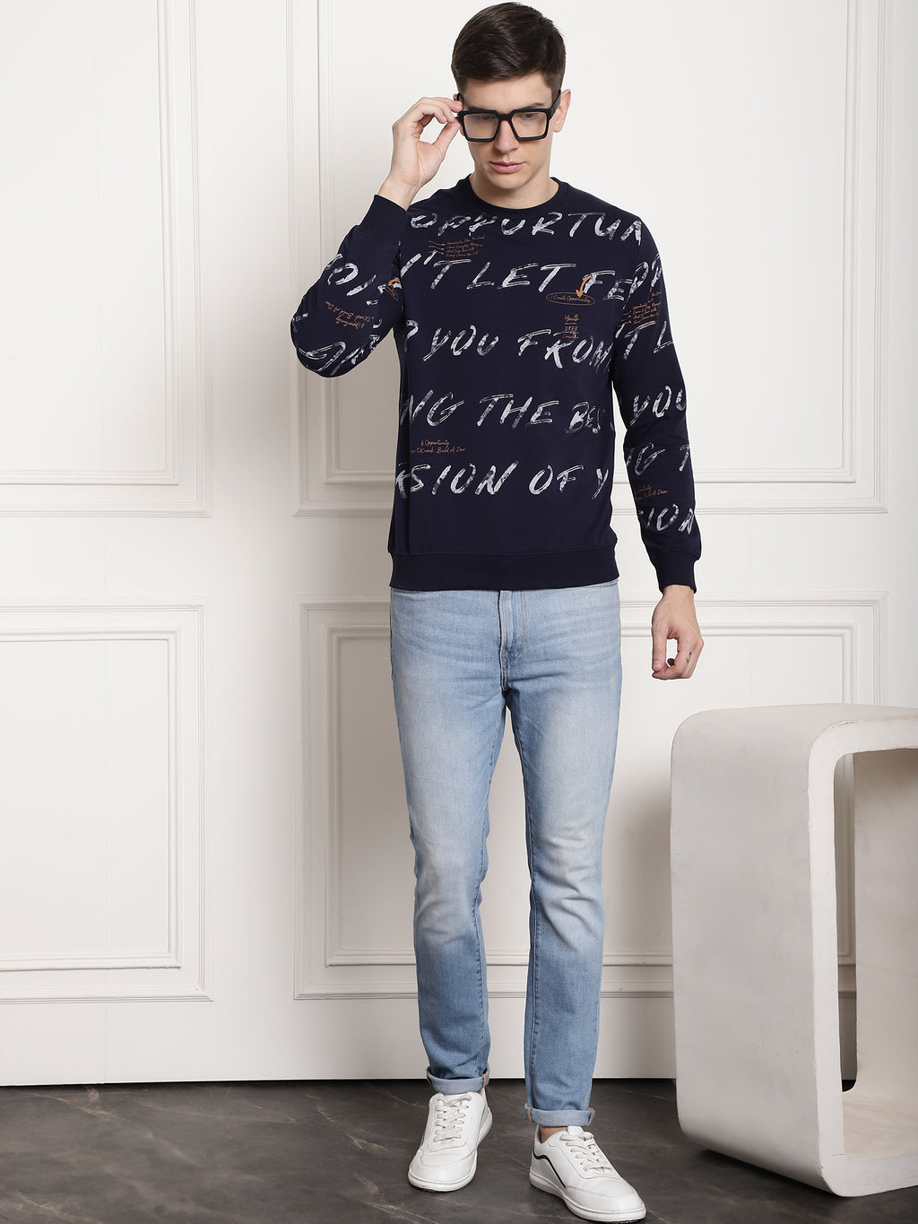 Dark Indigo Scripted Full Sleeved T-shirt