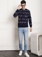 Dark Indigo Scripted Full Sleeved T-shirt