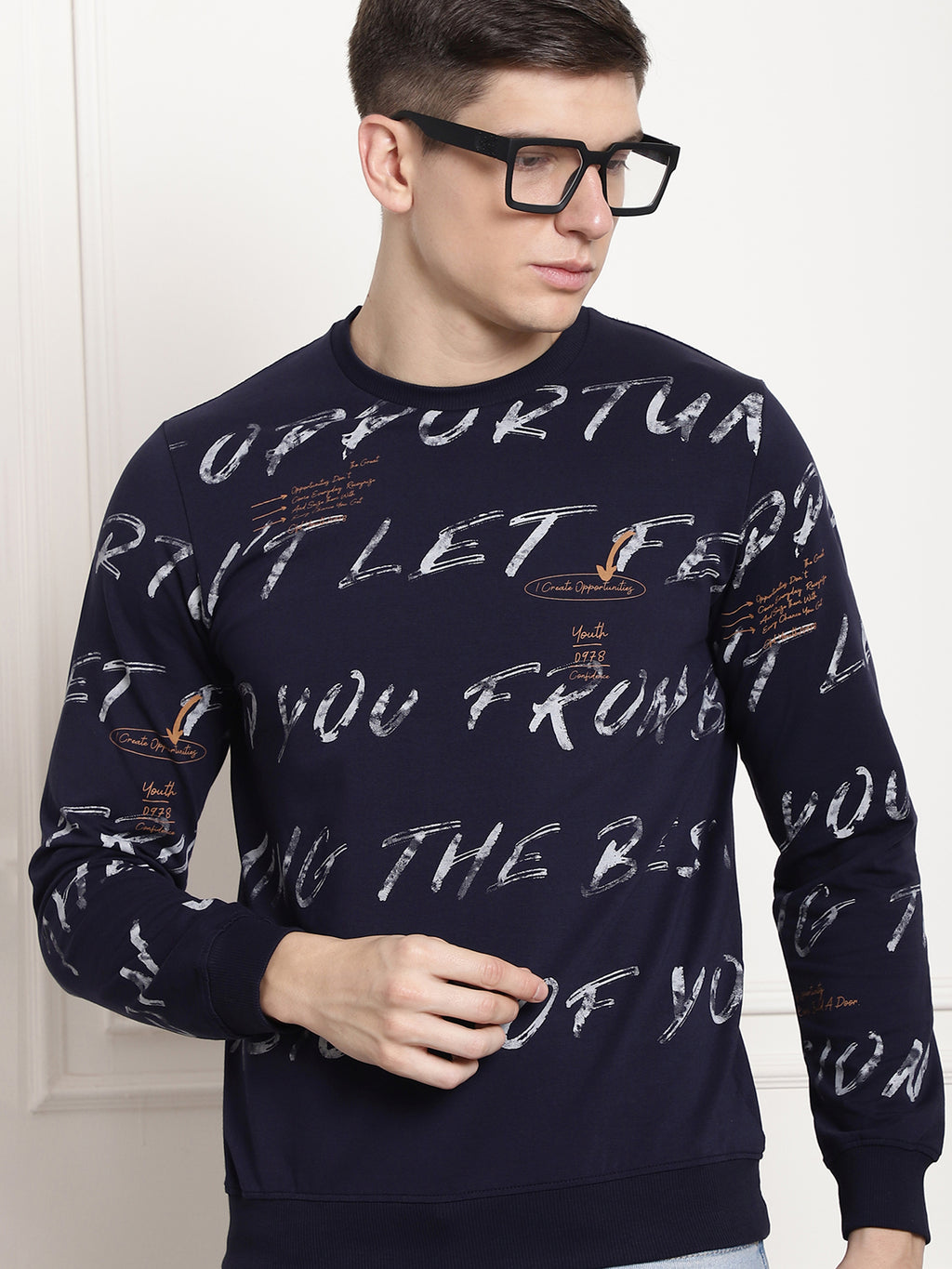 Dark Indigo Scripted Full Sleeved T-shirt