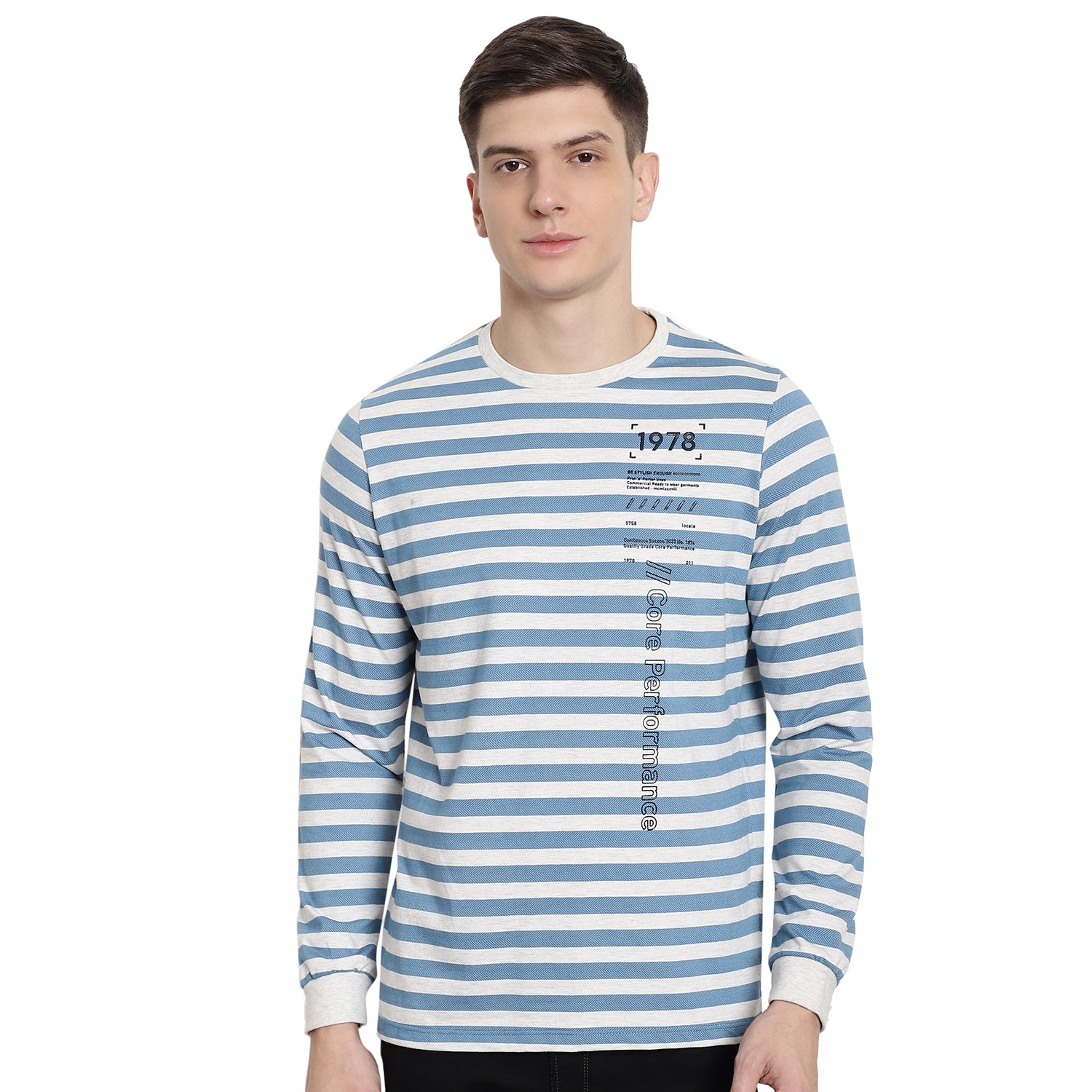 Steel Blue Core Striper Full Sleeved T-shirt