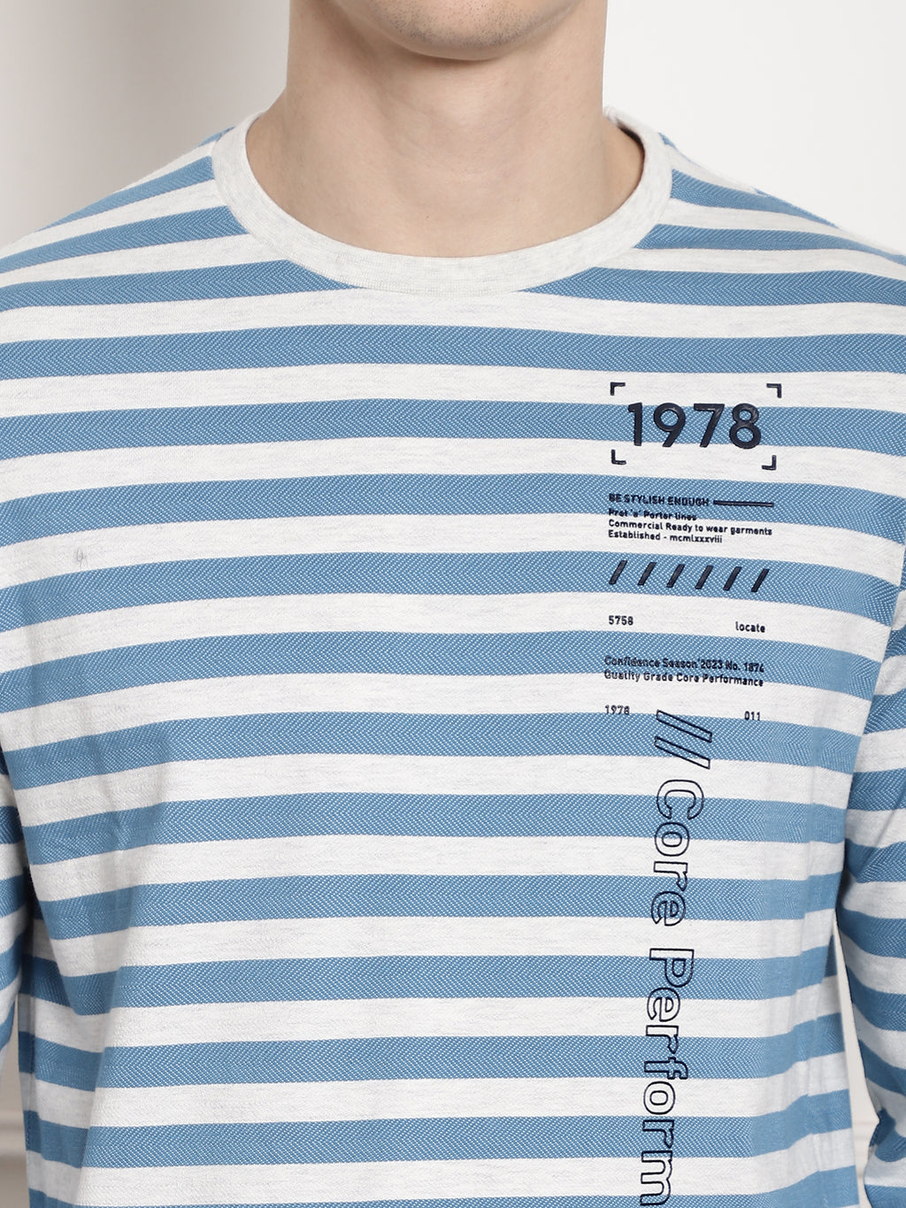 Steel Blue Core Striper Full Sleeved T-shirt