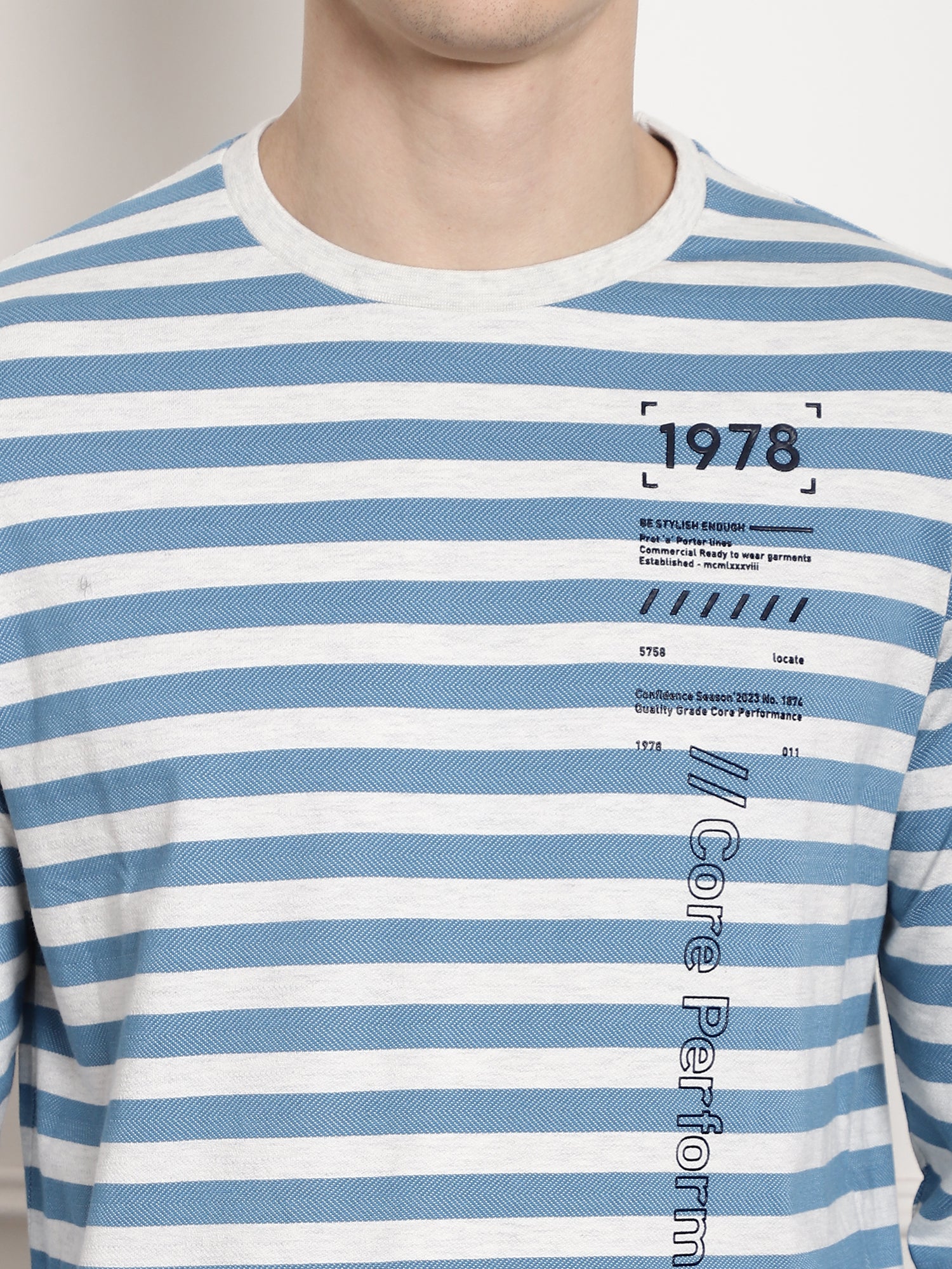 Steel Blue Core Striper Full Sleeved T-shirt