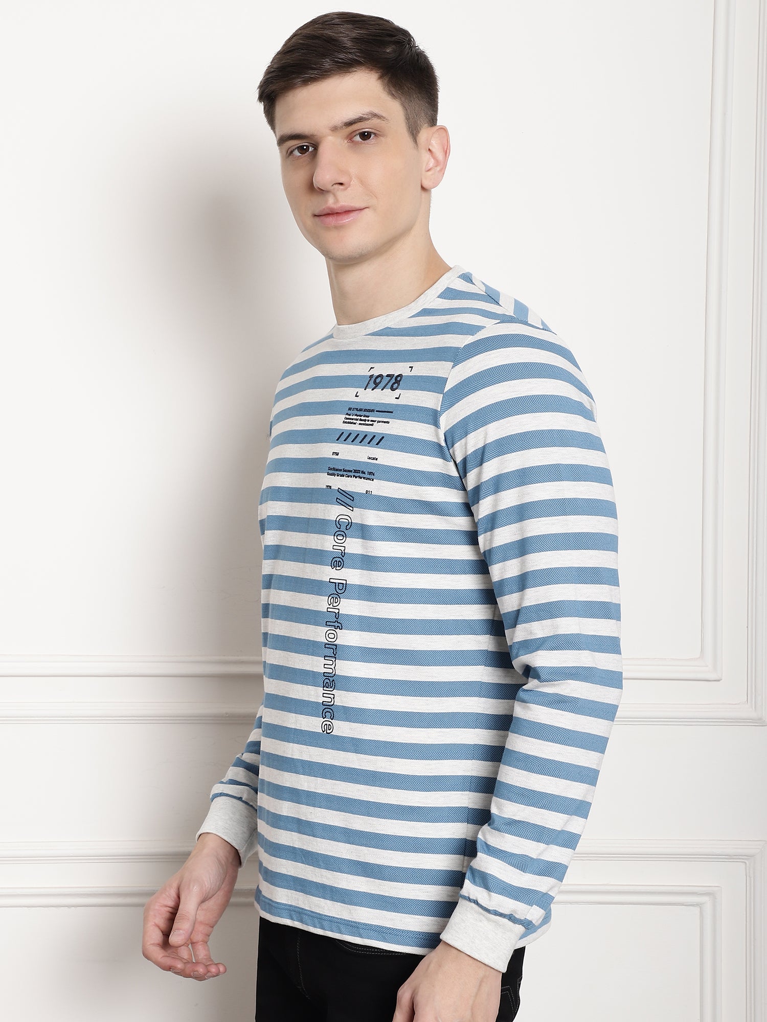 Steel Blue Core Striper Full Sleeved T-shirt