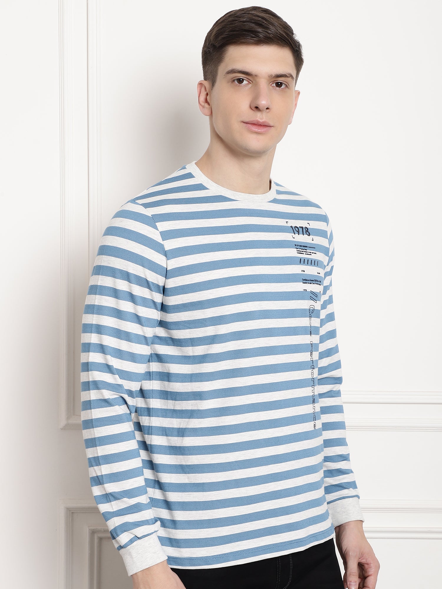 Steel Blue Core Striper Full Sleeved T-shirt
