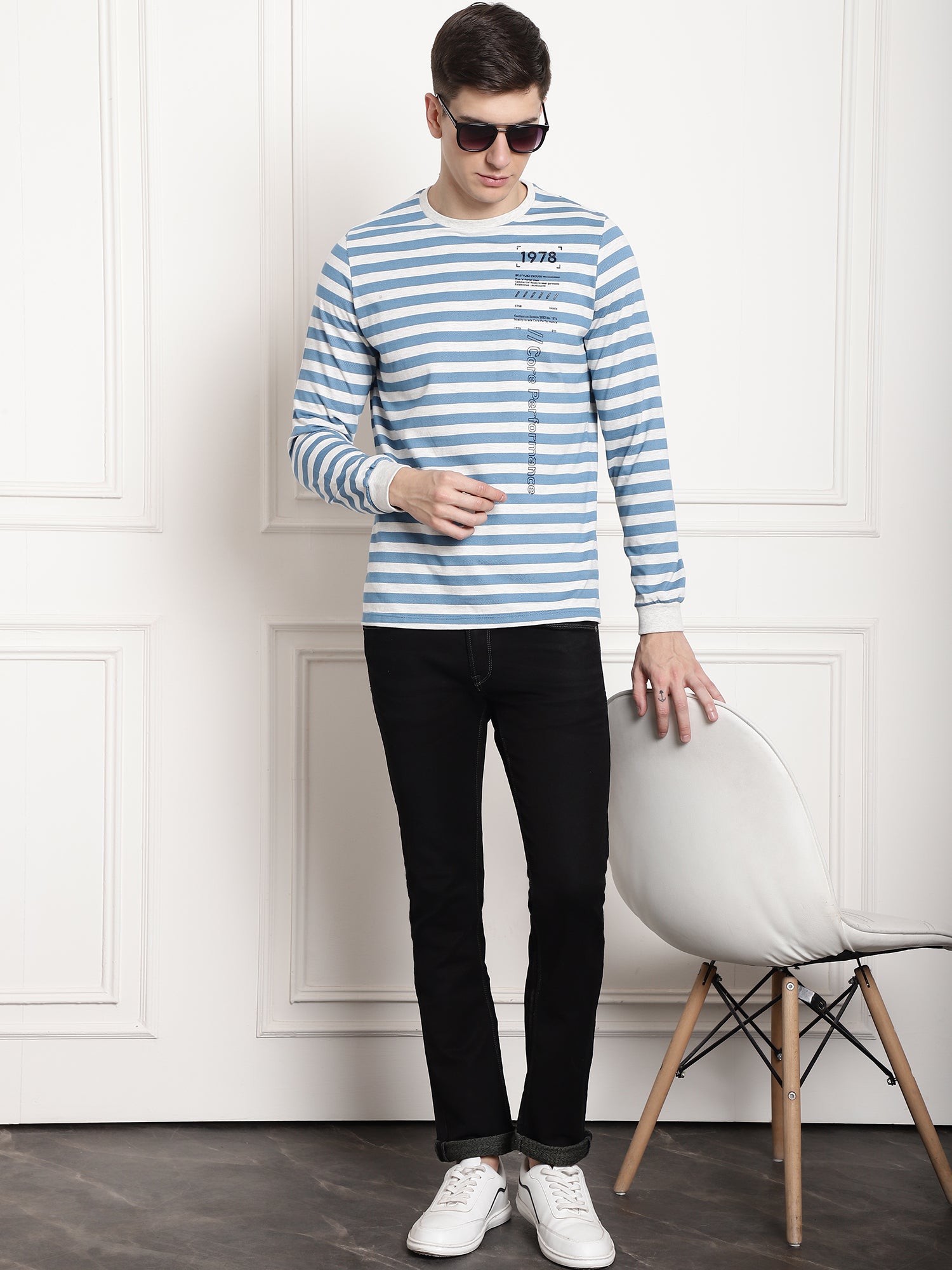 Steel Blue Core Striper Full Sleeved T-shirt