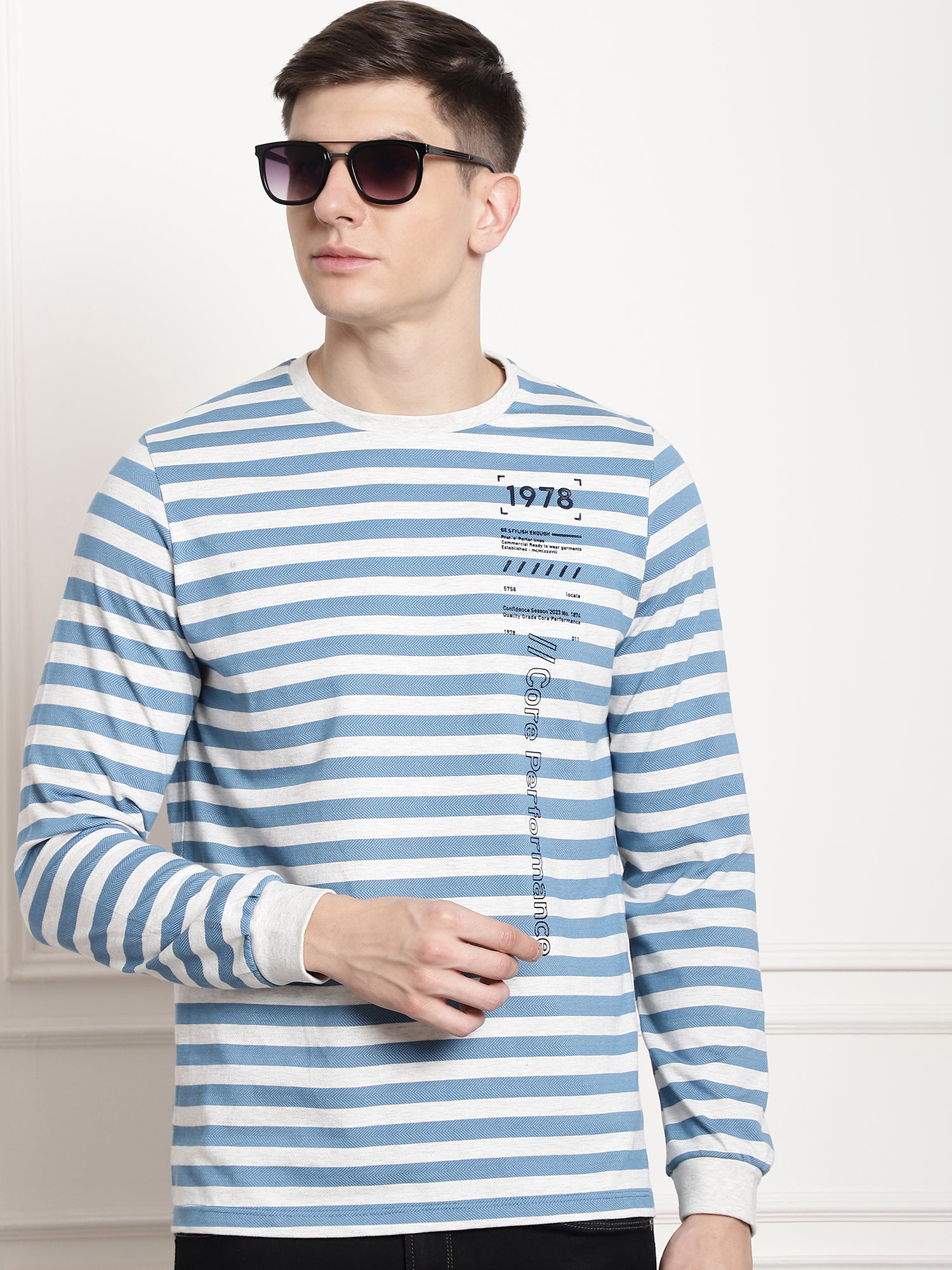 Steel Blue Core Striper Full Sleeved T-shirt