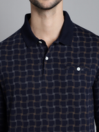 Summer Navy Graph Check Full Sleeved T-neck Regular Fit T-shirt