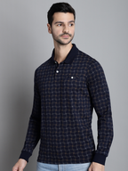Summer Navy Graph Check Full Sleeved T-neck Regular Fit T-shirt