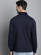 Summer Navy Graph Check Full Sleeved T-neck Regular Fit T-shirt
